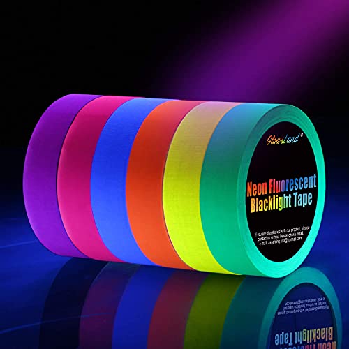 Neon Klebeband [Größere Größe] Neon Gaffa Tape, UV aktiv Tape, Fluoreszierendes, Leuchtband, 6 Farben, 25MM*15M Pro Rolle für Halloween von GlowsLand