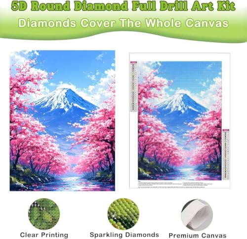 5D Diamant Painting Bilder, Diamond Painting Fuji Berg, Diamond Painting Set für Erwachsene und Kinder, Mosaikherstellung, Diamant Malerei für Haus Wohnzimmer Deko, Frauen Geschenke 80x110cm Y-113 von Glslmznq