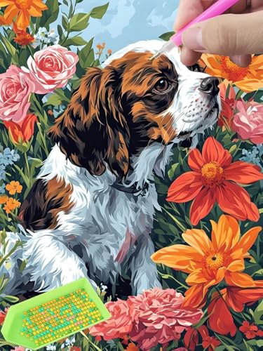 Diamond Painting Blumen Hunde, Diamond Painting Erwachsene, Diamant Painting Bilder Full Drill 80x110cm 5D DIY Diamond-Painting Stickerei Set Geeignet Als Geschenk, Zur Entspannung und Wanddeko U-174 von Glslmznq