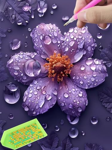 Diamond Painting Blumen Violett, Diamond Painting Erwachsene, Diamant Painting Bilder Full Drill 50x70cm 5D DIY Diamond-Painting Stickerei Set Geeignet Als Geschenk, Zur Entspannung und Wanddeko U-185 von Glslmznq