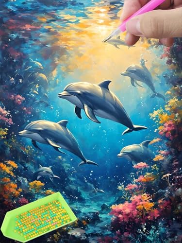 Diamond Painting Delfine, Diamond Painting Erwachsene, Diamant Painting Bilder Full Drill 35x50cm 5D DIY Diamond-Painting Stickerei Set Geeignet Als Geschenk, Zur Entspannung und Wanddeko U-123 von Glslmznq