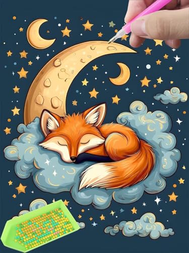 Diamond Painting Fuchs Mond, Diamond Painting Erwachsene, Diamant Painting Bilder Full Drill 50x70cm 5D DIY Diamond-Painting Stickerei Set Geeignet Als Geschenk, Zur Entspannung und Wanddeko U-145 von Glslmznq