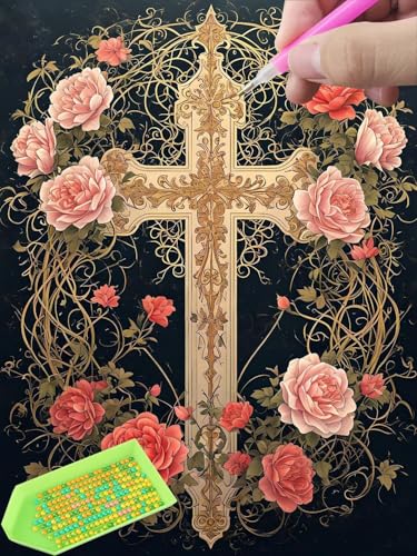 Diamond Painting für Erwachsene Anfänger und Kinder ab 6 Jahre, Blumen Kreuz 5D Diamant Painting Bilder, 30x40cm DIY Diamantmalerei Mosaikherstellung Kit für Home Deko, Festivals Geschenke T-170 von Glslmznq