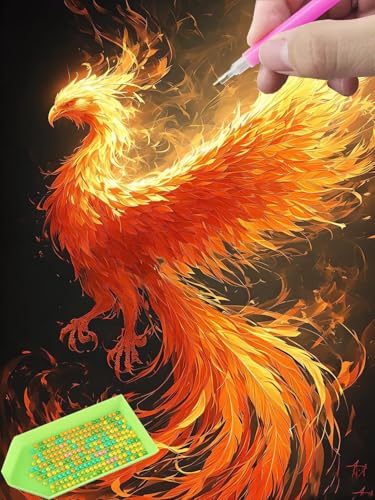 Diamond Painting für Erwachsene Anfänger und Kinder ab 6 Jahre, Feuer Phoenix 5D Diamant Painting Bilder, 50x70cm DIY Diamantmalerei Mosaikherstellung Kit für Home Deko, Festivals Geschenke T-191 von Glslmznq