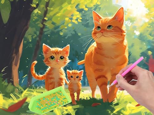 Diamond Painting für Erwachsene Anfänger und Kinder ab 6 Jahre, Orange Katze 5D Diamant Painting Bilder, 40x50cm DIY Diamantmalerei Mosaikherstellung Kit für Home Deko, Festivals Geschenke T-596 von Glslmznq