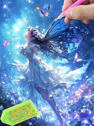 Diamond Painting für Erwachsene Anfänger und Kinder ab 6 Jahre, Schmetterling Fee 5D Diamant Painting Bilder, 100x130cm Große DIY Diamantmalerei Mosaikherstellung Kit für Home Deko Geschenke T-158 von Glslmznq