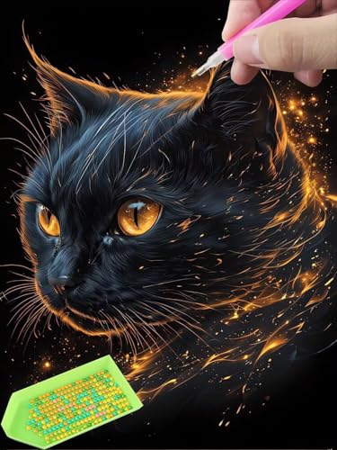 Diamond Painting schwarze Katze, Diamond Painting Erwachsene, Diamant Painting Bilder Full Drill 35x50cm 5D DIY Diamond-Painting Stickerei Set Geeignet Als Geschenk, Zur Entspannung und Wanddeko U-135 von Glslmznq