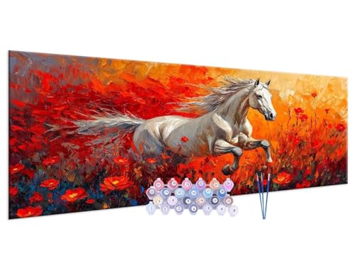 Malen nach Zahlen Children from 5 6 7 8 9 10 Years Girls Paint by Numbers Champs de fleurs chevaux Adult Children Beginners with Canvas Brushes Acrylic Pigment mit Rahmen for Home Dekor 30x60cm H-222 von Glslmznq