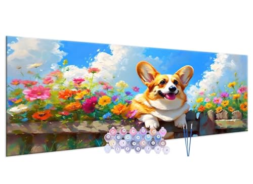 Malen nach Zahlen Children from 5 6 7 8 9 10 Years Girls Paint by Numbers Le chien Corgi Adult Children Beginners with Canvas Brushes Acrylic Pigment mit Rahmen for Gifts and Home Dekor 35x70cm H-245 von Glslmznq