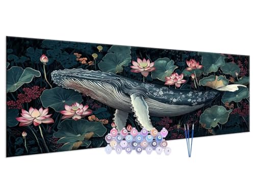 Malen nach Zahlen Erwachsene Baleine fleurs DIY Painting by Numbers from 7 8 9 Years Girls and Boys, Paint by numbers for Beginners Children with Frame, 3 Brushes and Acrylic Paints, 20x40cm G-239 von Glslmznq