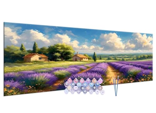 Malen nach Zahlen Erwachsene Champs de lavande DIY Painting by Numbers from 7 8 9 Years Girls and Boys, Paint by numbers for Beginners Children with Frame, 3 Brushes and Acrylic Paints, 60x120cm G-450 von Glslmznq