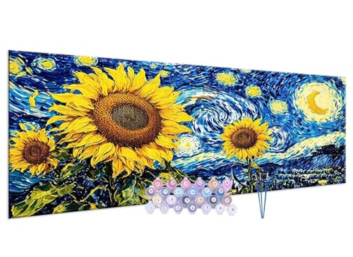 Malen nach Zahlen Erwachsene Ciel étoilé tournesol DIY Painting by Numbers from 7 8 9 Years Girls and Boys, Paint by numbers for Beginners Children, 3 Brushes and Acrylic Paints, 40x80cm G-437 von Glslmznq