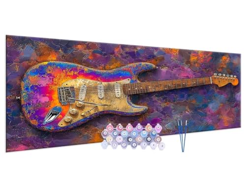 Malen nach Zahlen Erwachsene Guitare DIY Painting by Numbers from 7 8 9 Years Girls and Boys, Paint by numbers for Beginners Children with Frame, 3 Brushes and Acrylic Paints, 30x60cm G-232 von Glslmznq