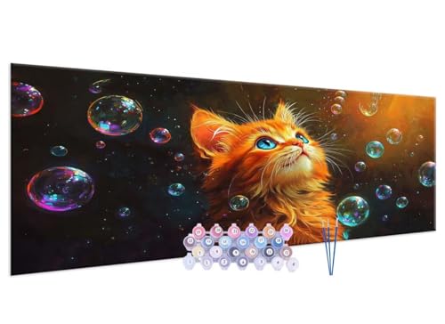 Malen nach Zahlen Erwachsene Le chat orange DIY Painting by Numbers from 7 8 9 Years Girls and Boys, Paint by numbers for Beginners Children with Frame, 3 Brushes and Acrylic Paints, 60x120cm G-240 von Glslmznq