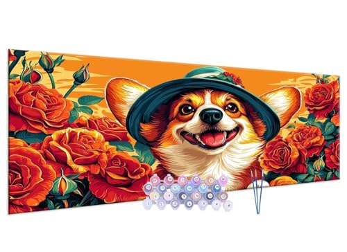 Malen nach Zahlen Erwachsene Mignon Corgi DIY Painting by Numbers from 7 8 9 Years Girls and Boys, Paint by numbers for Beginners Children with Frame, 3 Brushes and Acrylic Paints, 100x200cm G-251 von Glslmznq