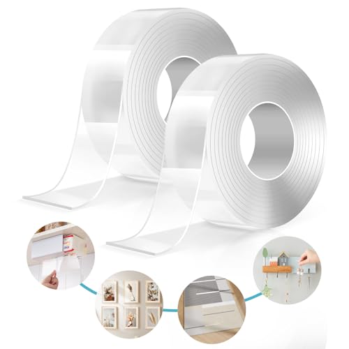 6m Doppelseitiges Klebeband Extra Stark Transparent, 2 Rollen Nano Tape - Klebeband Doppelseitig Wiederverwendbar & Spurlos, Double Sided Tape für Teppich, Bilderrahmen, Küche & Outdoor von GluTapel