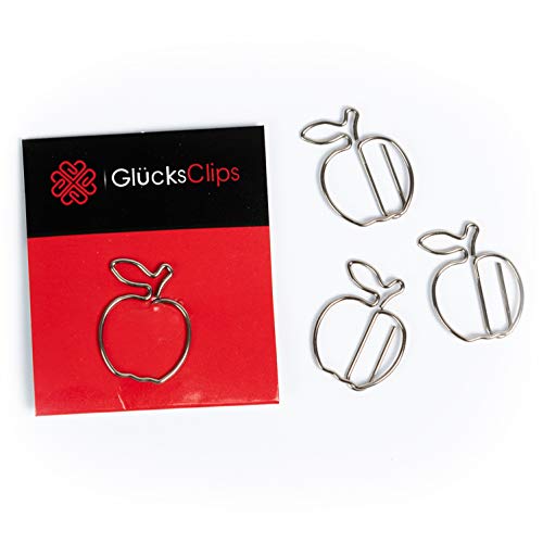 Büroklammern, 11x Büroklammer Motiv Apfel, als Deko oder Lesezeichen. Paperclip I Paper Clips, Briefklammer oder Bookmark, für Büro oder Zuhause, C040 von GlückClips