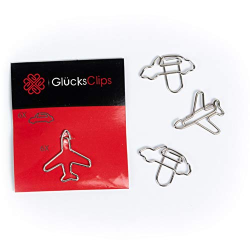 Büroklammern Set, 12x Büroklammer mit je 6x Flugzeug und Auto, als Deko oder Lesezeichen. Paperclip I Paper Clips, Briefklammer oder Bookmark, für Büro oder Zuhause, S004 von GlückClips