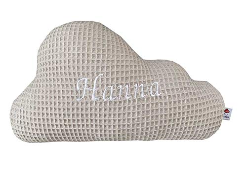 Glückspilz Dekokissen Kuschelkissen I Wolke I Kissen mit Namen personalisiert I (Beige Waffelpique) von Glückspilz-Shop