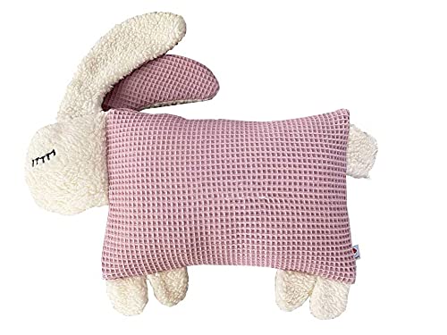 Glückspilz Kuscheltier Baby | Kinder Stofftier Hase | Babykissen 25x35 cm | Kinderkissen I Plüschtier | Waffelpique I Rosa von Glückspilz-Shop