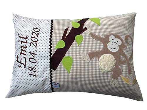 Glückspilz Namenskissen Babykissen I AFFE (Beige, 30 x 45 cm) von Glückspilz-Shop