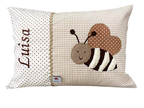 Glückspilz Namenskissen Babykissen I Biene I Beige (30 x 45 cm) von Glückspilz-Shop