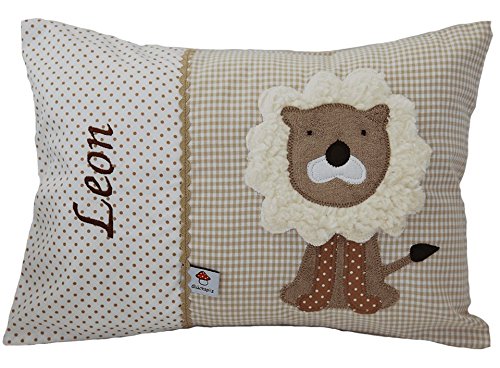 Glückspilz Namenskissen Babykissen I Löwe I Beige I 30 x 45 cm von Glückspilz-Shop