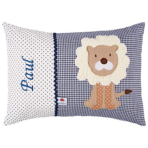 Glückspilz Namenskissen Babykissen I Löwe I Dunkelblau I 30 x 45 cm von Glückspilz-Shop