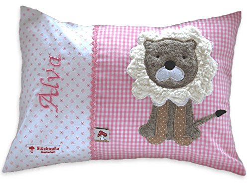 Glückspilz Namenskissen Babykissen I Löwe I Rosa I 30 x 45 cm von Glückspilz-Shop