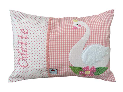 Glückspilz Namenskissen Babykissen I Schwan I Rosa (30 x 45 cm) von Glückspilz-Shop