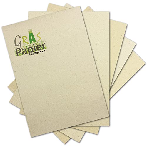 100x ÖKO Einzelkarte ohne Falz aus Graspapier DIN A6-10,5 x 14,8 cm - Recycling Papier 280 g/m² - Umwelt Bastelpapier für Einladungen und Grußkarten - Glüxx Agent von Glüxx-Agent