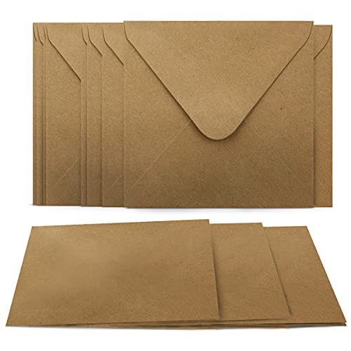 300 Umschläge + Klappkarten Quadratisch - Kartenset aus Kraftpapier Selbstgestalten - Blanko Faltkarten 220 g/m² 13,5 x 13,5 cm - Natur Briefumschläge 90 g/m² 14 x 14 cm von Glüxx Agent