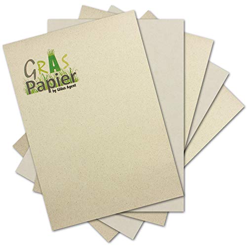 50x ÖKO Bastel-Karton aus Graspapier DIN A4 - sehr starkes Recycling Papier 400 g/m² - Umwelt Bastelpapier für Einladungen oder Menükarte - Glüxx Agent von Glüxx Agent
