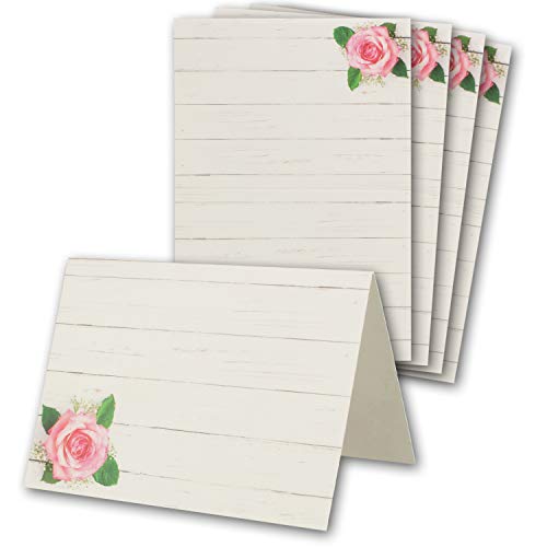 Glüxx Agent 10 Tischkarten Hochzeit - Rose Blumenmotiv - Platzkarten DIN A7 7,4 x 10,5 cm blanko bedruckbar zum Beschriften – Namenskarten, Tischreservierung für Konfirmation Taufe von Glüxx Agent