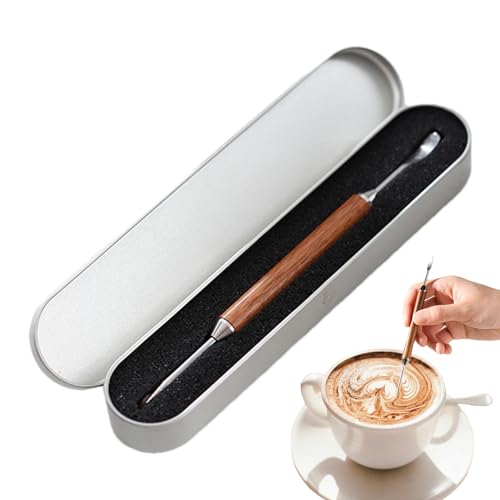 Latte Art Stift, Latte Stift - Espresso Art Pen Tool mit zwei Enden - Edelstahl-Kaffee-Schablonen, Stift, Cappuccino-Spachtel, Nadel mit Holzgriff für Zuhause, Café von Glugahrif