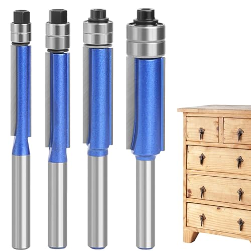 Ober- und Bodenlager -Router -Bits, Flush -Trim -Router -Bit 1/4 Shank,4x Guide Flush Trim Muster Router Bit | 1/4 Zoll Schaftholzwerkzeug für Schranktischregale Türwand von Glugahrif