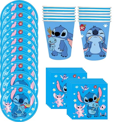 Kinder Stitch Birthday Party Deko Geschirr Kit Serviert 10 Personen, einschließlich Serviette, Kuchen Teller, Tassen Blau von Glurak