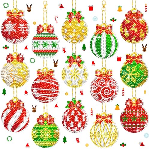 Glvomazty 15 Stück 5D Diamant Painting Weihnachten DIY Weihnachten Schlüsselring Diamond Painting Anhänger Set Machen Weihnachtsgeschenke von Glvomazty