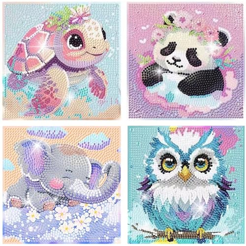 Glvomazty 4 Stück Diamond Painting Kinder, 5D Diamant Painting Bilder Kits DIY Diamant Malerei Set Malen nach Zahlen Diamant Anfänger für Home Wanddekoration 18x18cm von Glvomazty