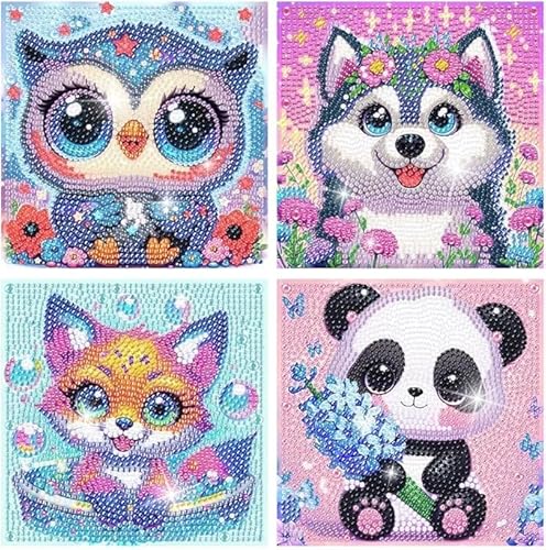 Glvomazty 4 Stück Diamond Painting Kinder, 5D Diamant Painting Bilder Kits DIY Diamant Malerei Set Malen nach Zahlen Diamant Anfänger für Home Wanddekoration 18x18cm von Glvomazty