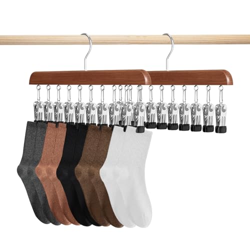 GmeDhc 2 Stück Sockentrockner Wäscheständer aus Holz, Winddicht Trockengestell mit 10 Clips für Socken, für Socken, Unterwäsche, Mütze, Schal, Handtücher, Schuheinlagen von GmeDhc