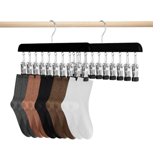 GmeDhc 2 Stück Sockentrockner Wäscheständer aus Holz, Winddicht Trockengestell mit 10 Clips für Socken, für Socken, Unterwäsche, Mütze, Schal, Handtücher, Schuheinlagen von GmeDhc