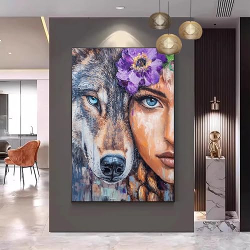 Gmeignl Malen Nach Zahlen Erwachsene Wolf Malen Nach Zahlen Mädchen Malen Nach Zahlen ab 9 Jahre Mädchen, Malen Nach Zahlen Kinder Bastelset Erwachsene,für Home Haus Deko (Rahmenlos) 100x130cm C-161 von Gmeignl