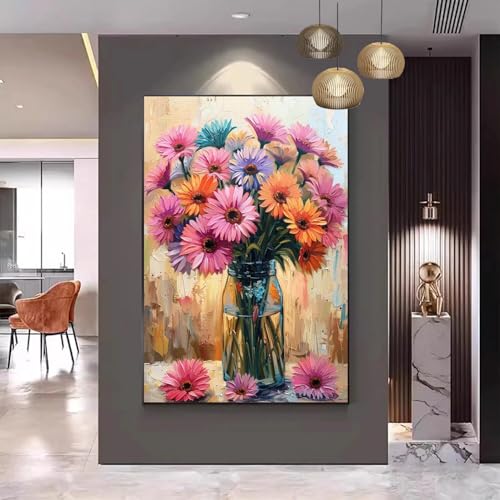 Malen Nach Zahlen Erwachsene Blume Malen Nach Zahlen Chrysantheme Malen Nach Zahlen ab 9 Jahre Mädchen, Malen Nach Zahlen Kinder Bastelset Erwachsene ,für Home Haus Deko (Rahmenlos) 80x100cm C-51 von Gmeignl