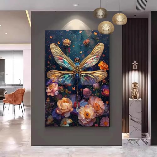 Malen Nach Zahlen Erwachsene Blume Malen Nach Zahlen Libelle Malen Nach Zahlen ab 9 Jahre Mädchen, Malen Nach Zahlen Kinder Bastelset Erwachsene ,für Home Haus Deko Geschenke (Rahmenlos) 60x80cm C-142 von Gmeignl