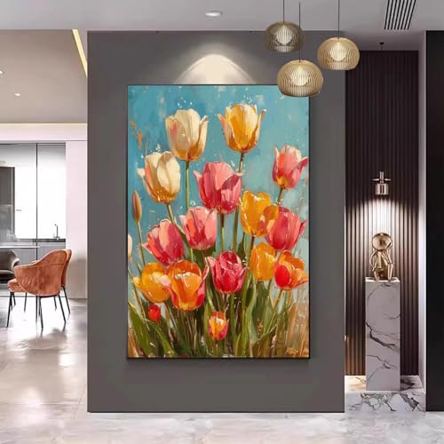 Malen Nach Zahlen Erwachsene Blume Malen Nach Zahlen Tulpe Malen Nach Zahlen ab 9 Jahre Mädchen, Malen Nach Zahlen Kinder Bastelset Erwachsene ,für Home Haus Deko Geschenke (Rahmenlos) 70x90cm C-173 von Gmeignl