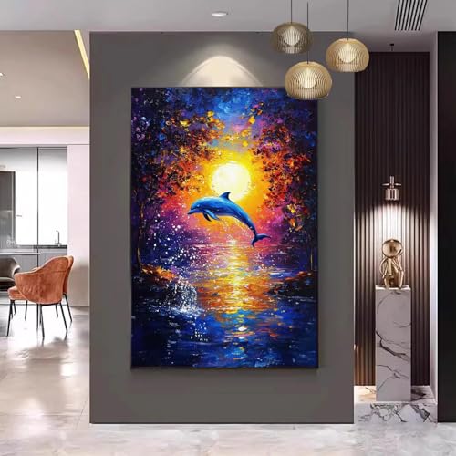 Malen Nach Zahlen Erwachsene Delphin Malen Nach Zahlen kinder Landschaft Groß Malen-Nach-Zahlen Set Erwachsene Anfänger Malen Nach Zahlen ab10 Jahre Mädchen mit Pinsel und Acrylfarben 100x130cm C-12 von Gmeignl