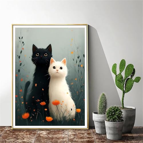 Malen Nach Zahlen Erwachsene Katze Malen Nach Zahlen Blume Malen Nach Zahlen ab 9 Jahre Mädchen, Malen Nach Zahlen Kinder Bastelset Erwachsene ,für Home Haus Deko Geschenke (Rahmenlos) 60x80cm C-1084 von Gmeignl