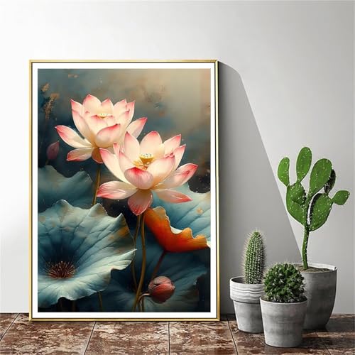 Malen Nach Zahlen Erwachsene Lotus Malen Nach Zahlen Blume Malen Nach Zahlen ab 9 Jahre Mädchen, Malen Nach Zahlen Kinder Bastelset Erwachsene ,für Home Haus Deko Geschenke (Rahmenlos) 50x70cm C-1065 von Gmeignl