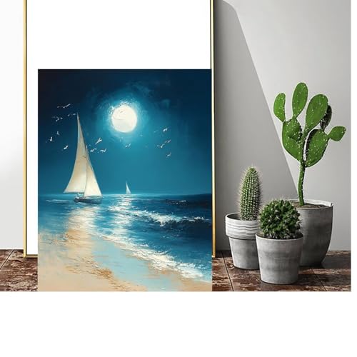 Malen Nach Zahlen Erwachsene Strand Malen Nach Zahlen Mond Malen Nach Zahlen ab 9 Jahre Mädchen, Malen Nach Zahlen Kinder Bastelset Erwachsene ,für Home Haus Deko Geschenke (Rahmenlos) 60x80cm C-739 von Gmeignl